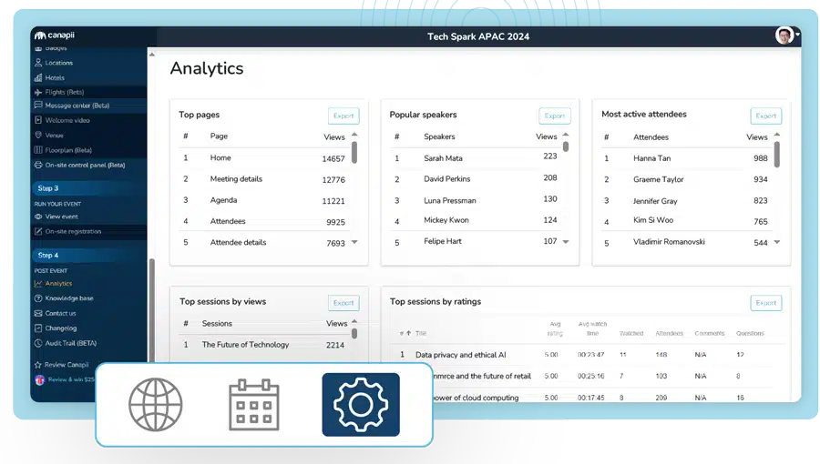 Canapii event framework setup in organizer console